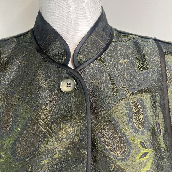 Jones New York Blazer Jacket size 8 Olive Green Paisley Silk Wedding Church - Picture 4 of 10